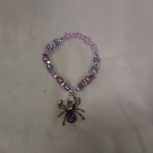 Beaded Pink & Purple Spider Pendant Bracelet